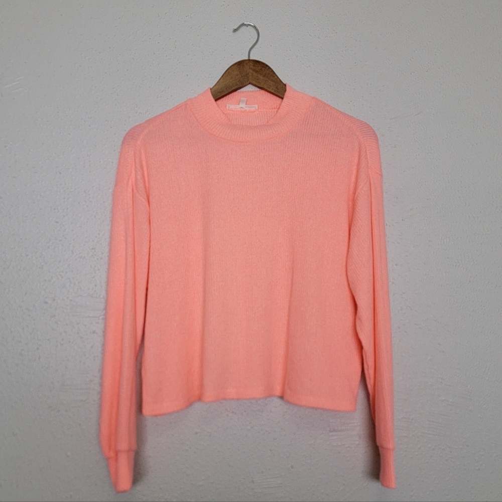June & Hudson Neon Pink Ribbed Long Sleeve Blouse